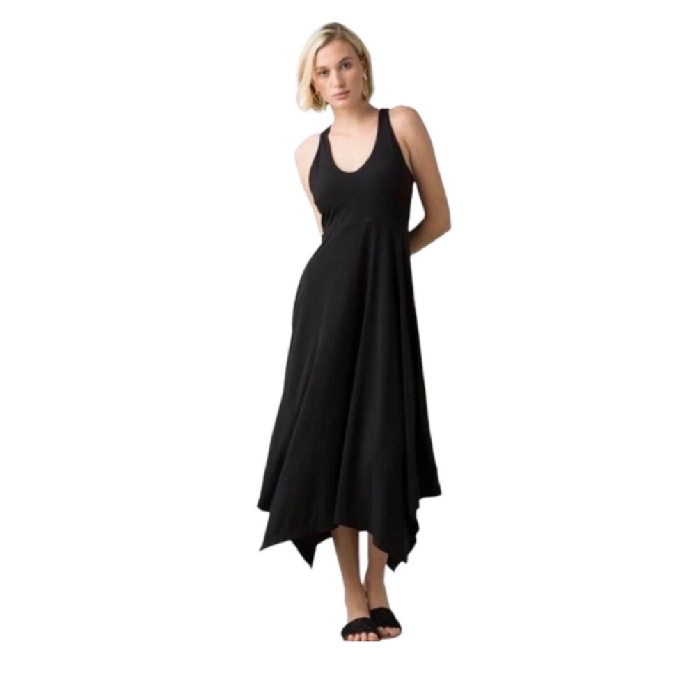prAna Josepina Maxi Dress Women's M Black Built In Bra Cross Back Handkerchief
